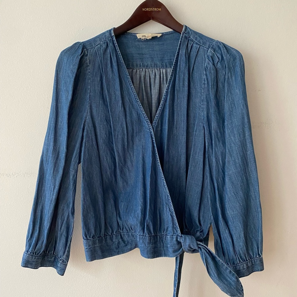 Madewell denim wrap top SIZE L